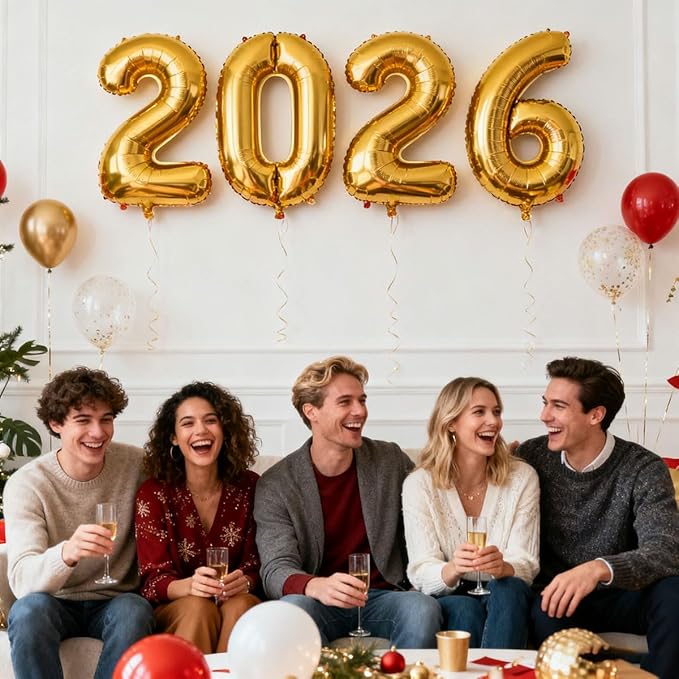 2026 Balloons Gold Number 2026 Balloon-16 Inch Number Foil Balloons for New Year Eve Party Supplies Birthday Graduation Anniversary Party Decor 2026 Decorations