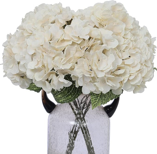 Kimura's Cabin 2Bouquets Fake Hydrangea Flowers Vintage Artificial Silk Flowers Bouquets 10Heads for Home Table Centerpieces Wedding Party Decoration (White, Pack of 2)
