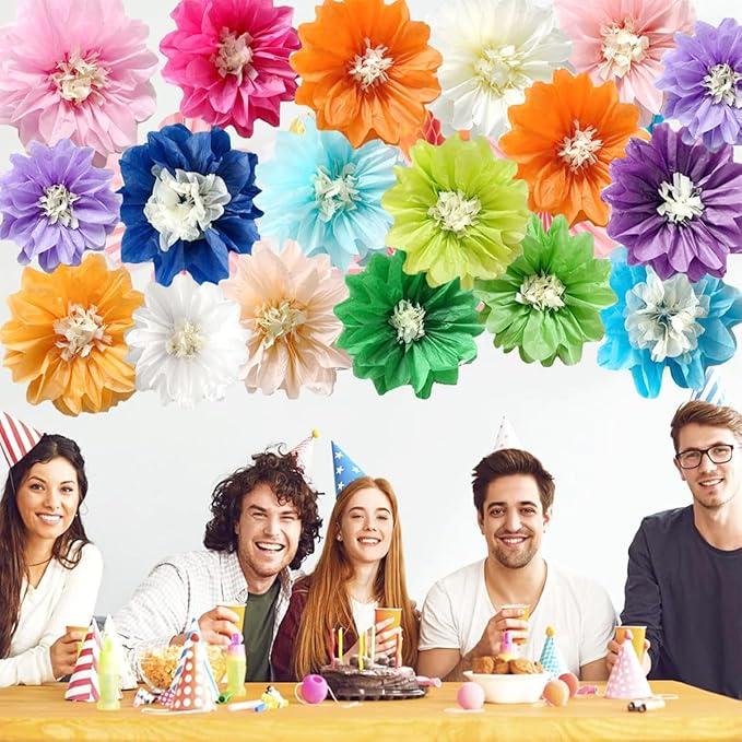 12pcs 10in/12in Tissue Flowers Pom Kit - Mint & Cream Peach - DIY Art Blooms - Wedding/Baby Shower Decorations