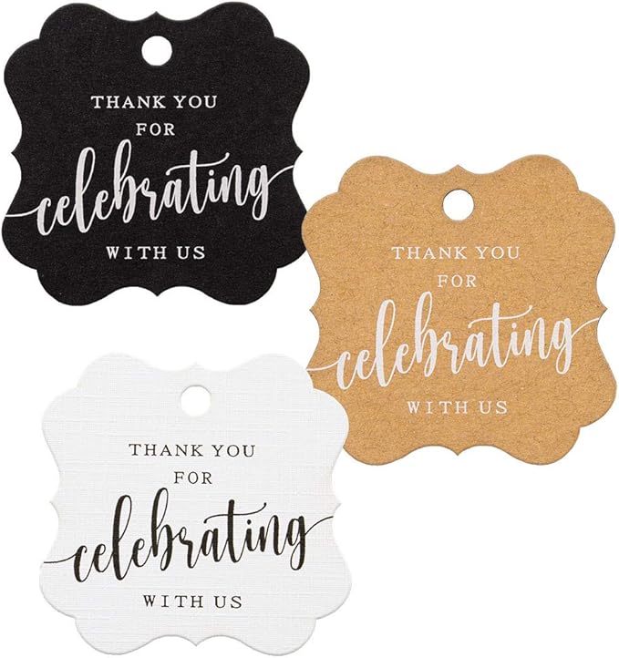 Summer-Ray 50pcs Elegant Square Thank You for Celebrating with Us Favor Tags Wedding Gift Tags (Kraft)