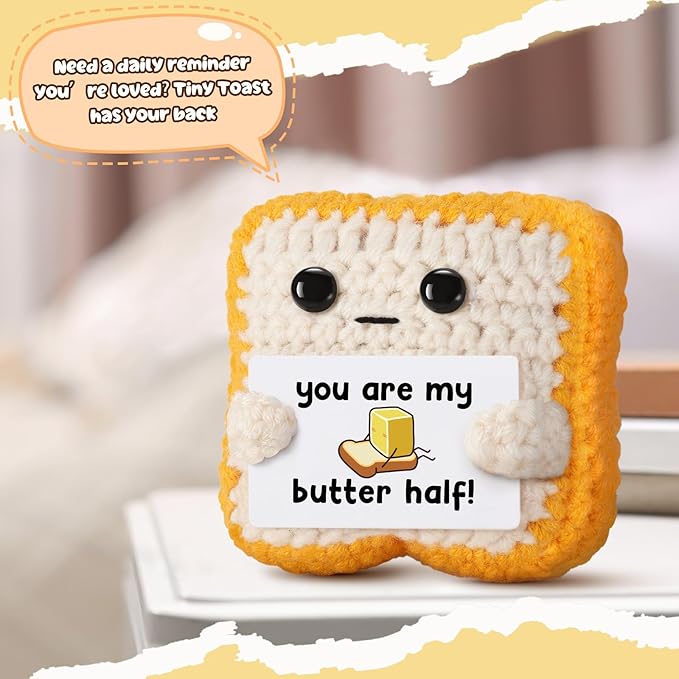 Gifts for Him Her Boyfriend Girlfriend Partner Loved One “You Are My Butter Half!” Crochet Toast – Cute Romantic Valentine’s Day, Anniversary, Birthday Gift for Couples Desk Decor & Christmas Gifts
