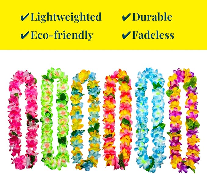 12 Counts Thickened Hawaiian Leis, Perfect Luau Party Supplies for Summer Beach Vacations, Essential Party Decorations for Birthday, Graduation, and Wedding Celebrations