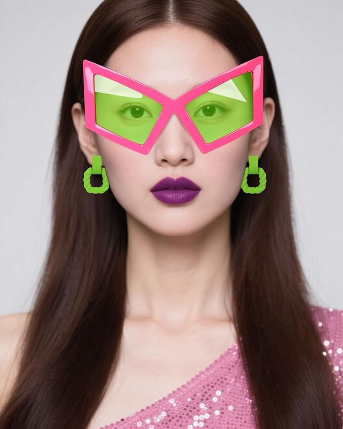 DANGCOS 80s Funny Glasses,Oversized Cat Eye Sunglasses Women,Max Face Width 5.9In Disco Accessories