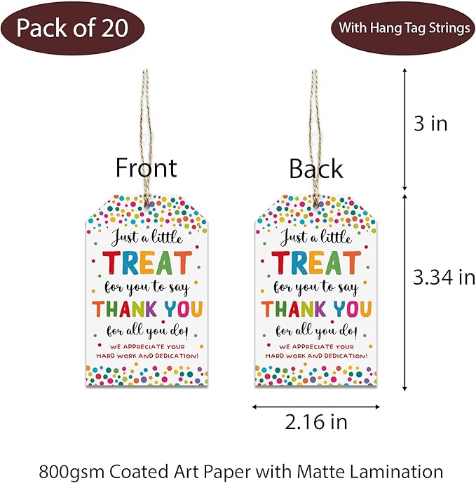 Treat for You to Say Thank You for All You Do Gift Tag We Appreciate You Christmas Gift Tags with String Employee Appreciation Company Staff Christmas Holiday Favor Tags Pack of 20 (Appreciate A)