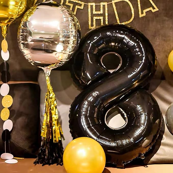 Black 18 Number Balloons Giant Jumbo Number 18 Foil Mylar Balloon for Men 18th Birthday Party 18 Anniversary Decorations