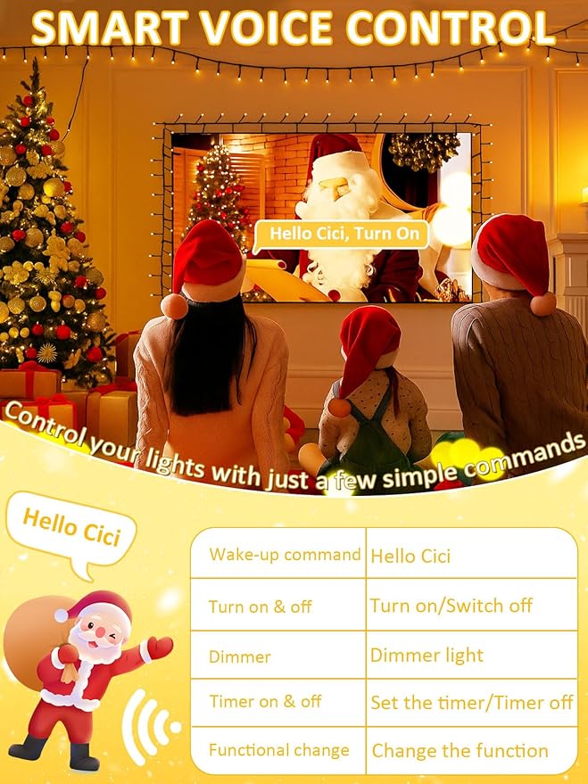 Voice Controlled Smart Christmas Lights Outdoor, 174.8ft 500 LED Twinkle String Lights with 7 Voice Commands, 12 Modes & Timer, Waterproof Christmas Tree Lights for Party Garden (Warm White)