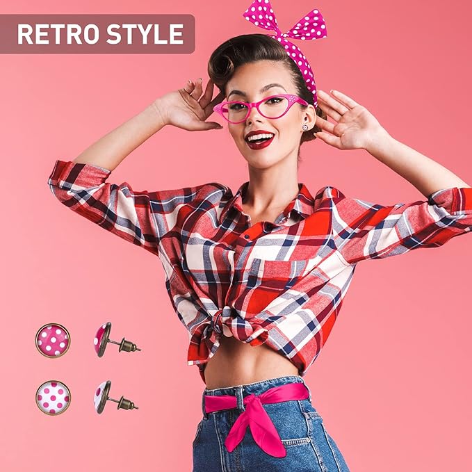 Aneco 6 Pack 50s Set Chiffon Scarf Cat Eye Glasses Bandana Tie Headband Earrings