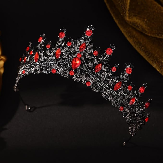 Black Red Tiara for Women Crystal Queen Crowns Rhinestone Princess Tiaras for Girl Wedding Headband for Bride Hair Accessories for Halloween Costume Birthday Party Prom Mother's Gifts