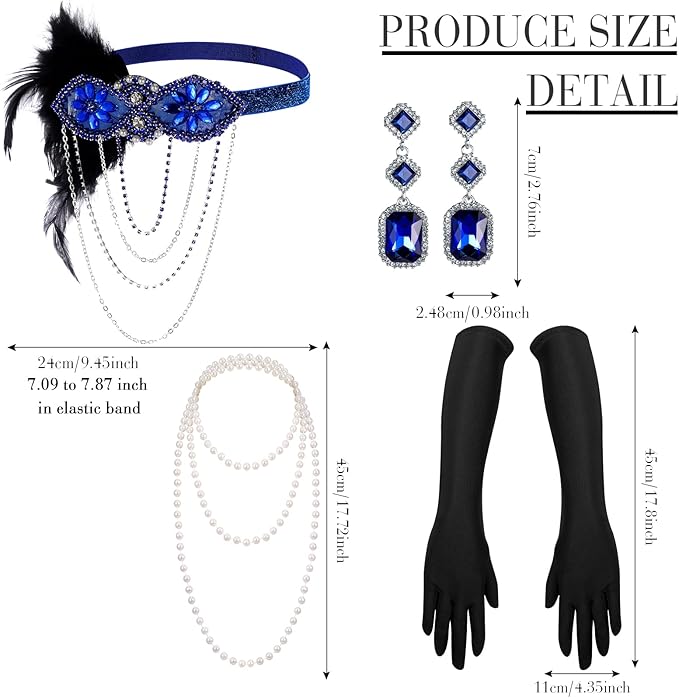Zhanmai 6 Pcs Flapper Dress Flapper Costumes for Women 1920s Accessories Set Headband Pearl Necklace Earrings Gloves Stick
