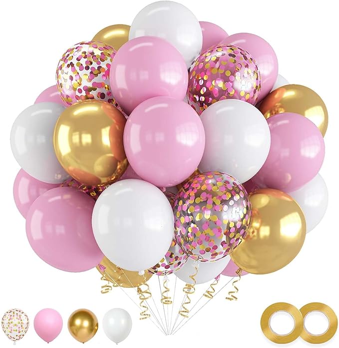 60PCS Gold Pink and White Balloons,White Pink and Gold Balloon Arch Kit,Suitable for Confession Proposal Wedding Girl Birthday Baby Shower Party Decoration