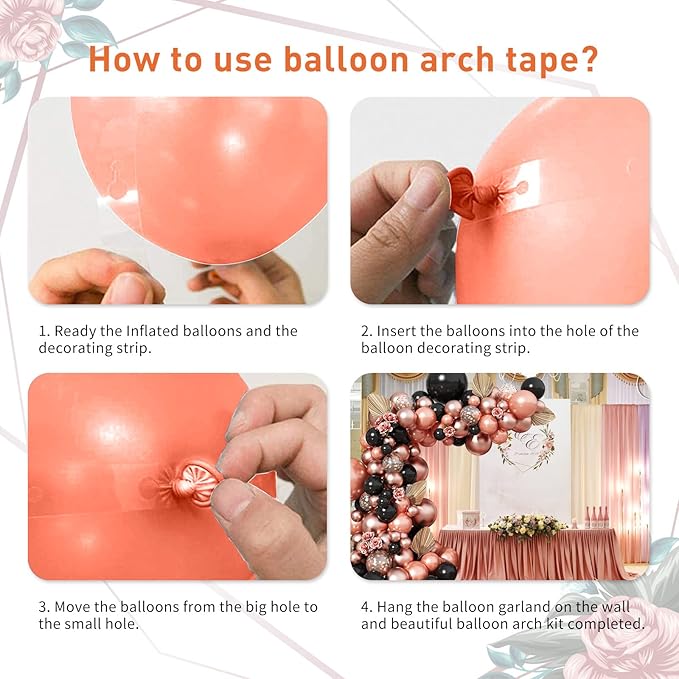 Rose Gold and Black Balloon Arch Kit, 102pcs Matte Black and Metallic Pearl Rose Gold Confetti Latex Balloons Garland Kit for Women Girls Birthday Baby Bridal Shower Wedding Party Decorations Supplies