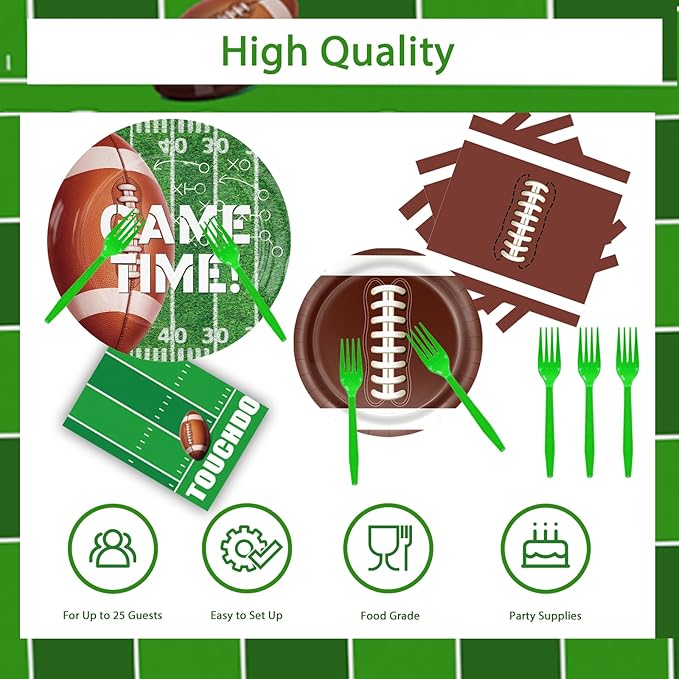 101Pcs Football Birthday Party Decorations Football Party Supplies Tableware Set-Football Plates and Napkins,Tablecloth,Forks for Boys Football Game Day,Tailgate Party Decorations,Serve 25 Guests
