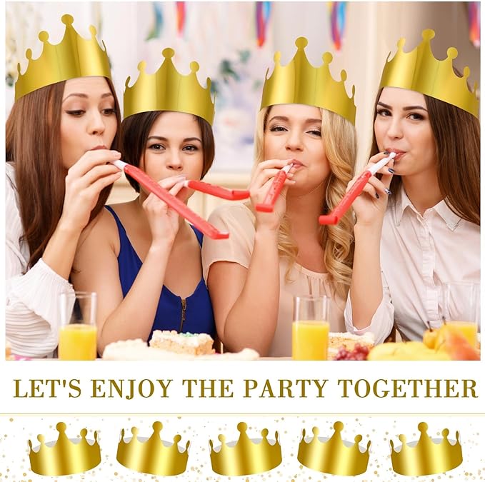 Crtiin 100 Pcs Gold Paper Crowns Birthday Party Bulk for Adults Classroom Students Hat Supplies Favors (Elegant Style)