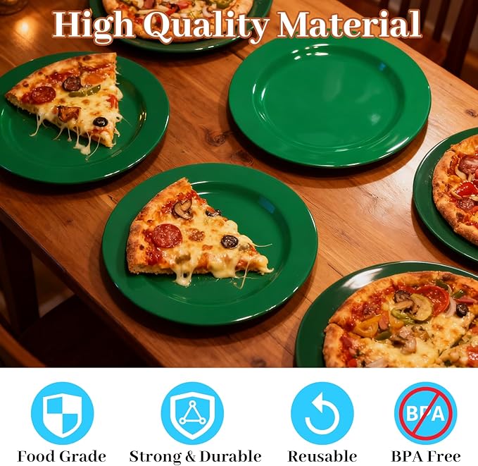 MENDENG 50PCS Green Plastic Plates for Party, 25x10.25 Dinner Plates & 25x7.5 Dessert Plates, Heavy Duty Disposable Plastic Plates for Party Birthday Christmas