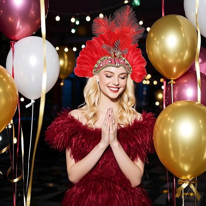 Women's Carnival Feather Headpieces Sequin Headdress for Wedding Masquerade Party Cosplay Feather Headbands