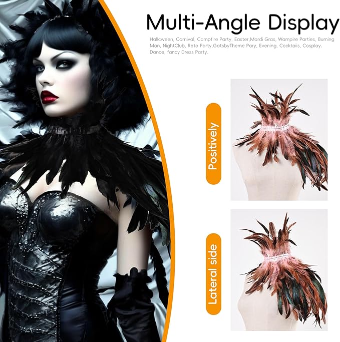 Gothic Natural Feather Shrug Feather Shawl Wrap Cape Victorian Collar for Halloween Cosplay Party Costume Accessories