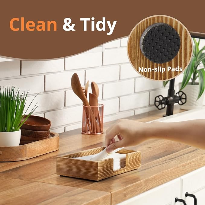 Guest Towel Holder Tray for Bathroom, Burnt Wood Napkin Holder for Bathroom, Disposable Paper Hand Towel Holder for Bathroom Accessories, Dinner Napkin Holder for Kitchen Table Party