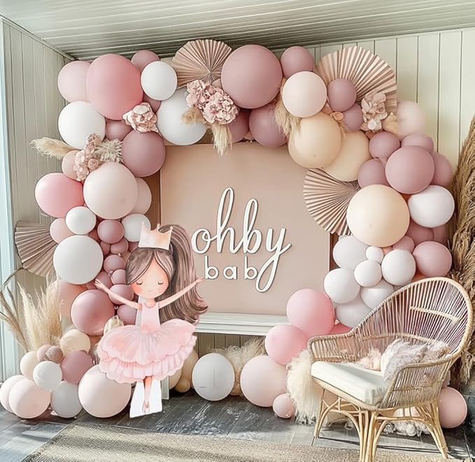 Pastel Pink White Balloon Arch - Double Stuffed Light Pink Beige Cream Balloon Garland Kit Boho Dusty Blush Balloons for Baby In Bloom Baby Shower Bridal Birthday Wedding Party Decor