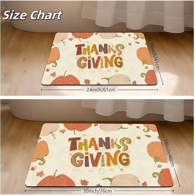 InterestPrint Thanksgiving Doormat Fall Door Mat Fall Harvest Doormat for Indoor Outdoor Entrance Floor Mats Non Slip Autumn Harvest Vintage Thanksiving Decor Rubber Welcome Mats, 30"x18"inch