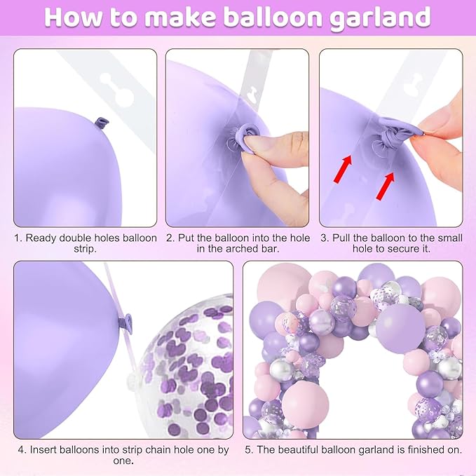 Purple Balloons Garland Arch Kit,131pcs Pink Purple Confetti Balloons with Silver Ballons for for Girl Baby Shower Birthday Wedding Anniversary Party Decorations