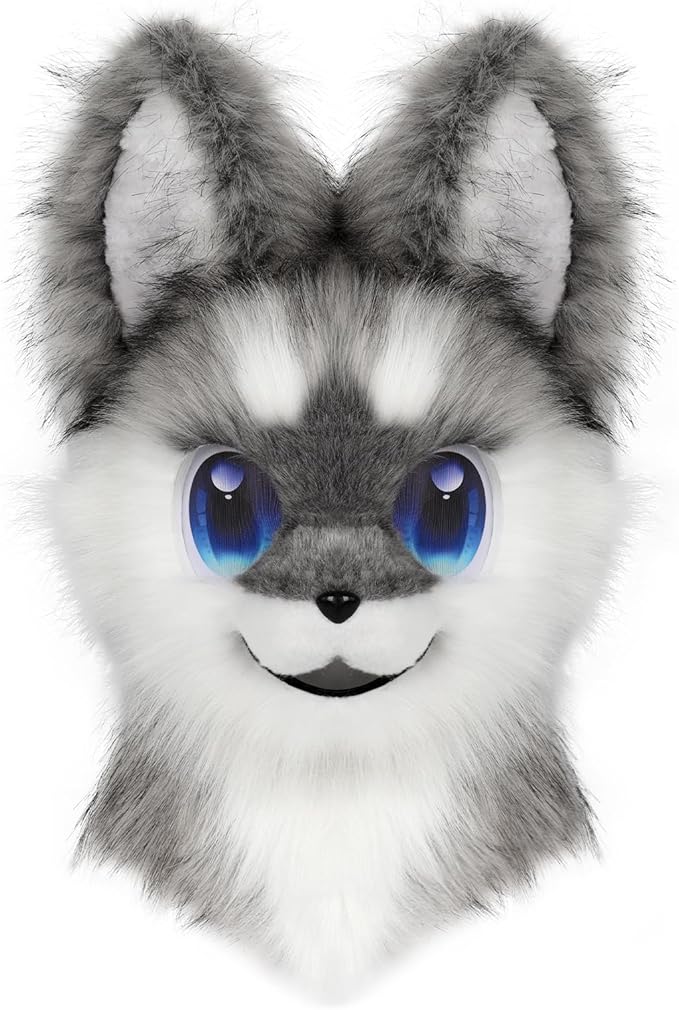 Animal Full Head Dog Mask Fursuit Therian Plush Realistic Masks for Party Halloween Cosplay Costume Accessory