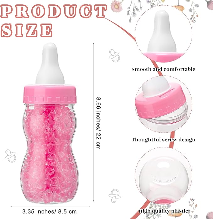 Roowest 512 Pcs Baby Shower Games Guess How Many Pacifiers Sign 100 Small Guessing Games 10 HB Pencils 750ml Milk Bottle 400 Acrylic Pacifiers Decoration for Guest Gender Reveal(Pink,Wild Flower)