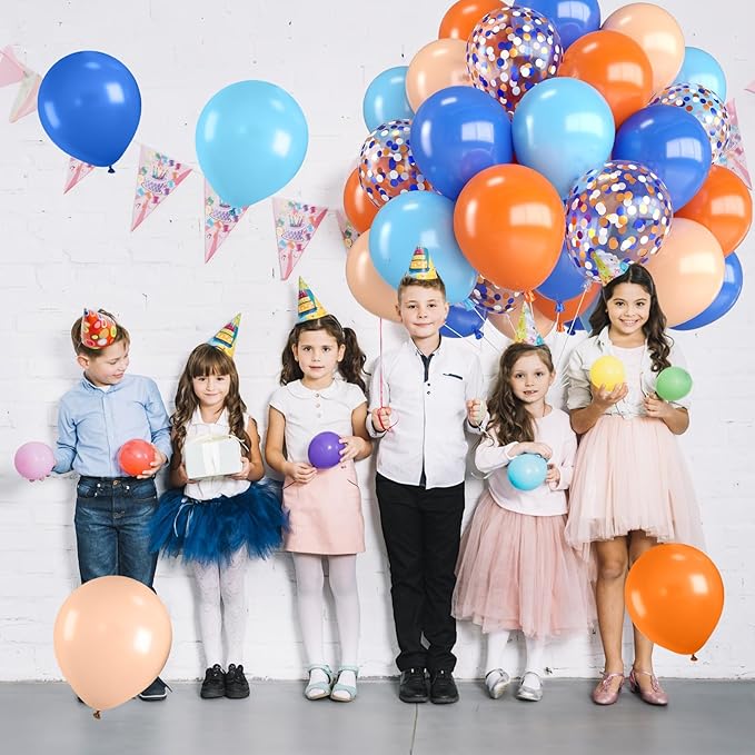 Orange and Blue Balloons,12 Inch Blue and Orange Balloons with Confetti Balloon,for Birthday Baby Shower Engagement Party Decorations