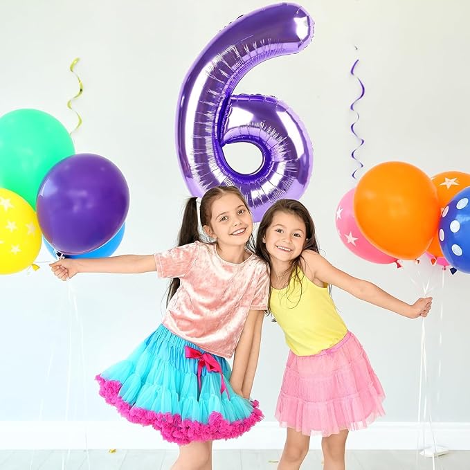 Purple Number Balloons, 40 Inch Purple Balloon 6.6 Helium Balloon 6th Birthday for 6 Years Birthday Decoration Children Girls Boys