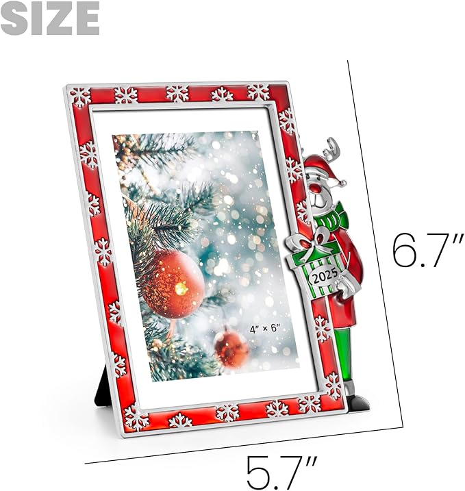 4x6 Christmas Photo Frame - 2025 Metal Reindeer Photo Frame High Definition Glass Display Pictures,Home Decor,Holiday Gifts,Christmas Decorations