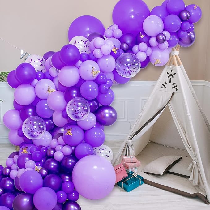 KAWKALSH Purple Latex Party Balloons, 110 Pack 12 inch Round Helium Balloons for Wedding Graduation Halloween Birthday Party Backdrop Decorations