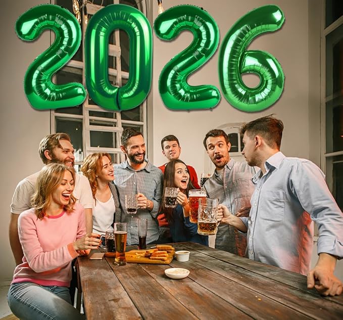 2026 Balloon - Dark Green Birthday Number Balloons, 40 Inch Large Foil Balloons for Men Women Boys Girls Dark Green Themed Birthday Decorations，Number 2026 Balloon