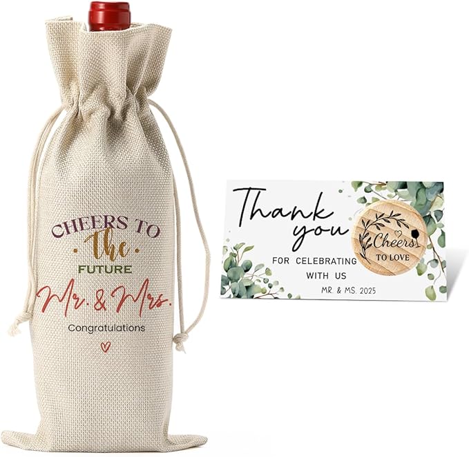 FBCCZEY Wedding Shower Gifts Wine Bag Bridal Shower Wedding Party Favors Gifts Mr And Mrs Cheers To The Future Wine Bottle Bag with Thank You Card And Stopper