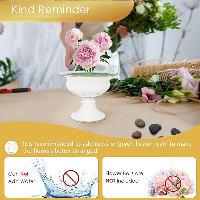 White Wedding Vases for Centerpieces: Small Flower Vase for Tables - 5 Inch Metal Compote Bowl Urn Pedestal for Party Anniversary Event Home Decor Set of 10