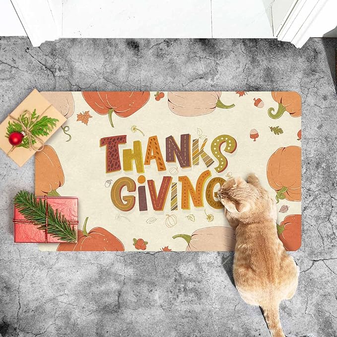 InterestPrint Thanksgiving Doormat Fall Door Mat Fall Harvest Doormat for Indoor Outdoor Entrance Floor Mats Non Slip Autumn Harvest Vintage Thanksiving Decor Rubber Welcome Mats, 24"x16"inch