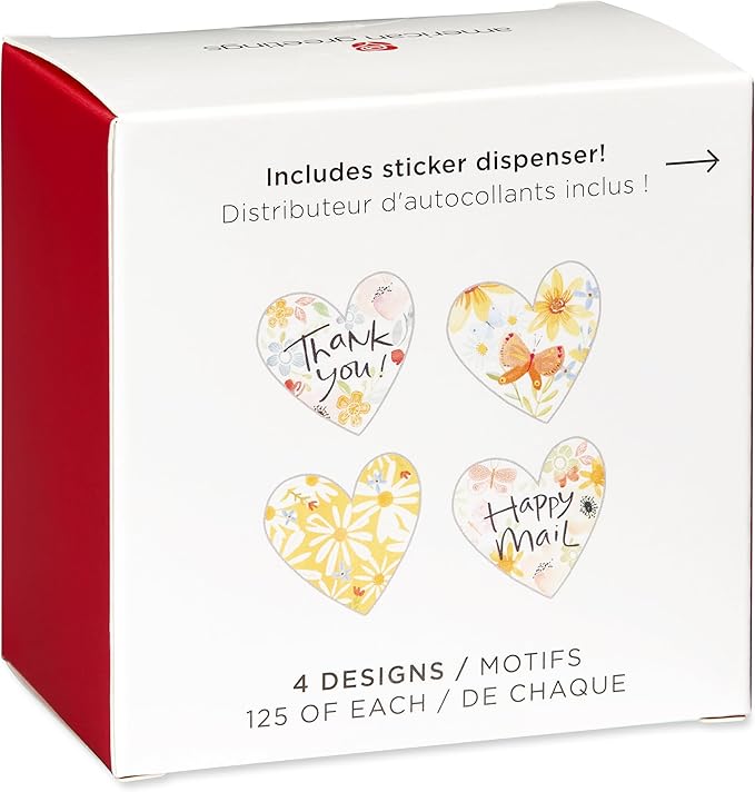 American Greetings 500-Count Stickers with Dispenser - Designed by Kathy Davis, Hearts