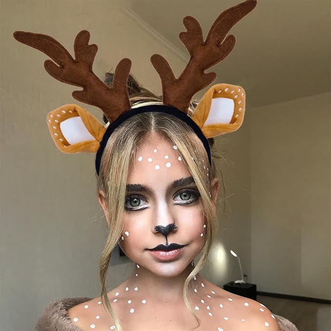 SIOTMERA Deer Antlers Headband, Realistic Reindeer Antlers Headbands Adults,Deer Ears Fashion Head Wear for Washing Makeup Halloween Christmas Party