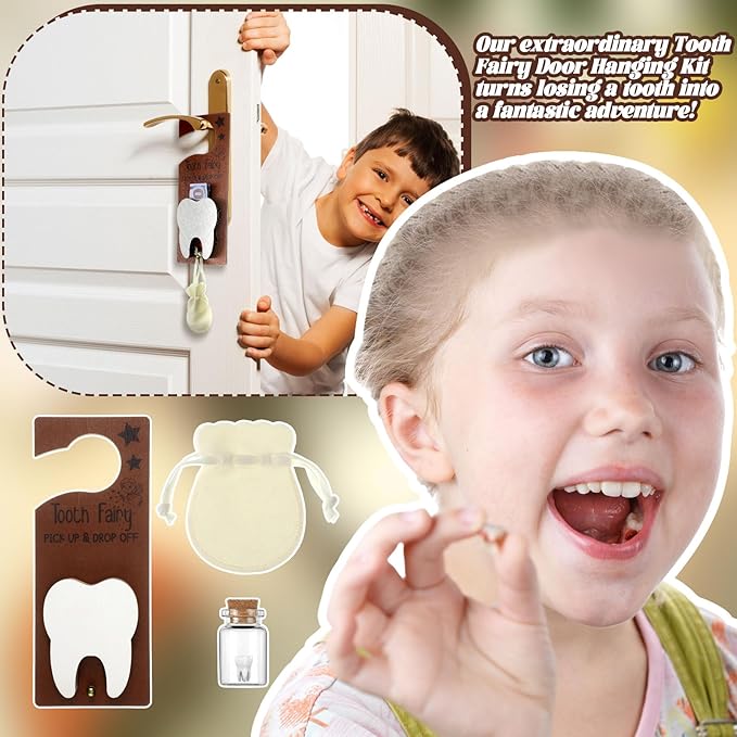 Tooth Fairy Holder Bag Hanger with Money Slot Keepsake Bottle Velvet Pouch Tooth Fairy Box Encourage Gift for Lost Teeth Boy Girl Milk(Classic,White)