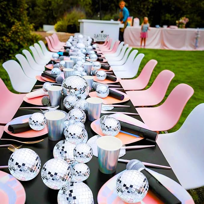 46 PCS Disco Mirror Ball Reflective Mini Glass Hanging Decorations Assorted Silver 6 Inches Large Disco Ball for Wedding Dance Music Ballroom Hall Props Club Stage Backdrop Props (6 inch)