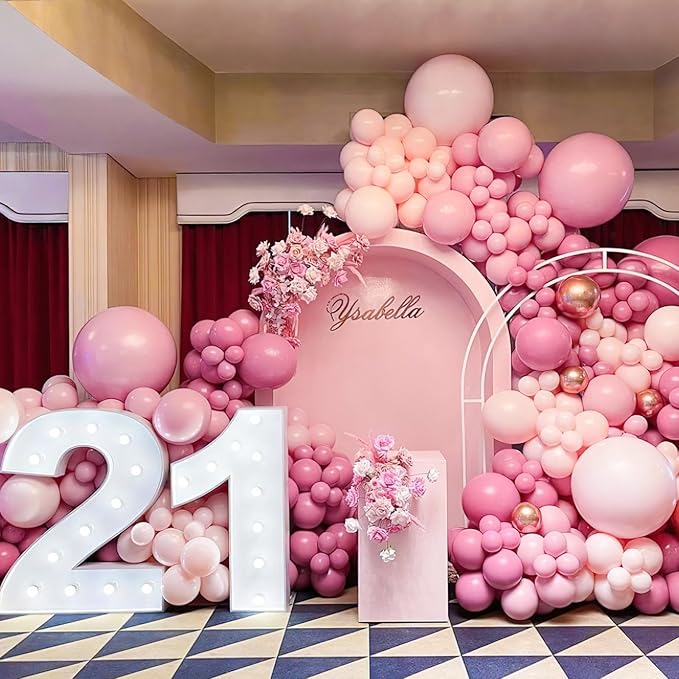 PartyWoo Mauve Balloons 100 pcs Different Sizes of 18 12 10 5 Inch Dusty Dark Boho Pink Latex Balloon Arch Kit Garland for Baby Shower Bridal Shower Wedding Birthday Party Decorations Pink-F30