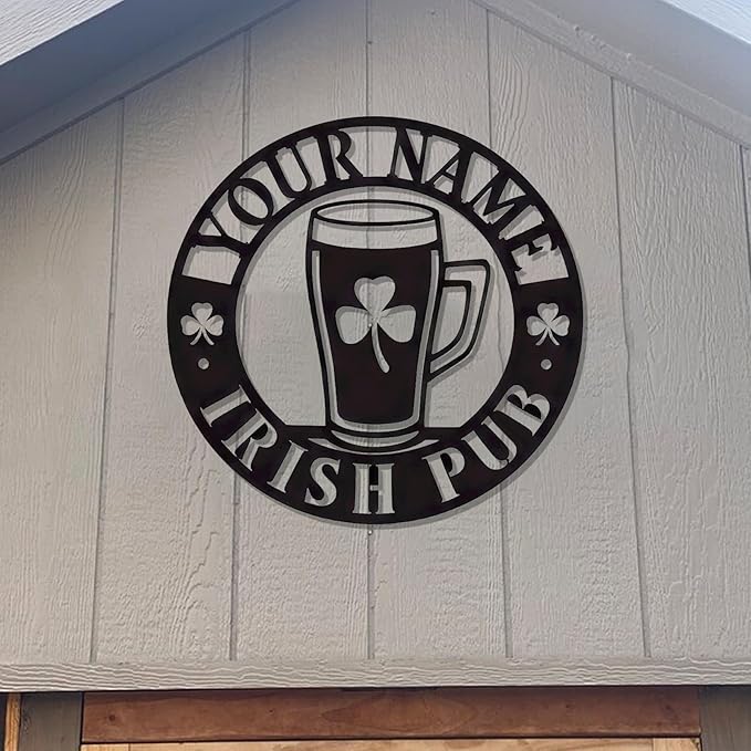 Personalized Irish Pub Sign - Custom Metal Wall Art with LED, Rustic Bar Tavern Plaque for Man Cave, Basement, St. Patrick’s Day Decorations & Gifts for Dad, Husband, Beer Lovers