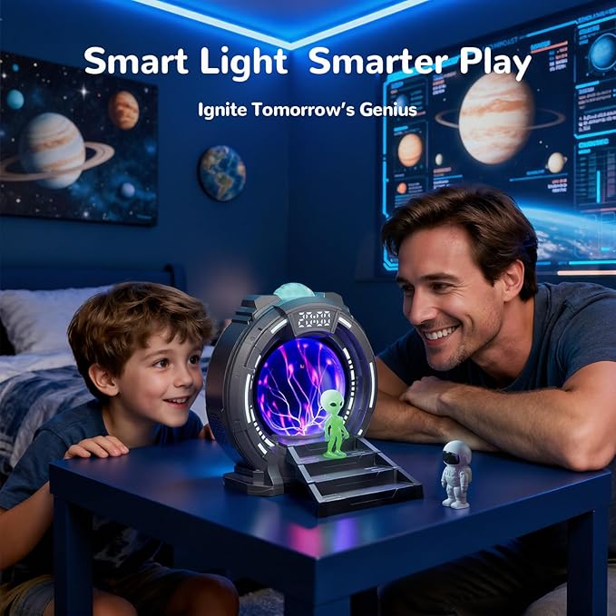 Galactic Portal Galaxy Projector Lamp with Plasma Ball – Aurora Projector Night Light with Bluetooth Speaker, Astronaut & Alien Room Decor for Kids & Teens
