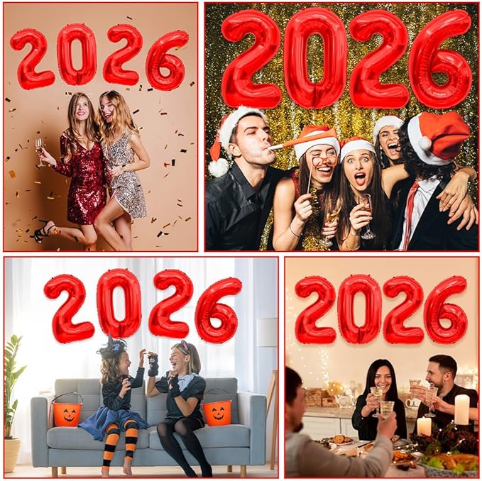 2026 Balloons, 40 Inch 2026 Number Balloons Red 2026 Balloon Large Foil New Year Balloon Numbers 2026 Mylar Baloons for Birthday Christmas Graduation New Years Eve Party Supplies Decorations