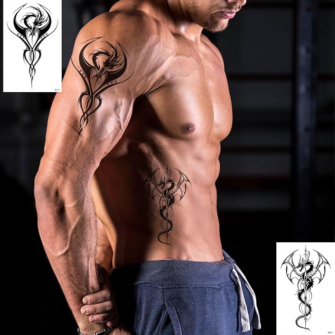 Temporary Tattoos for Men Women Fake Tribal Dragon Tattoo Stickers Waterproof Large 10 Sheets