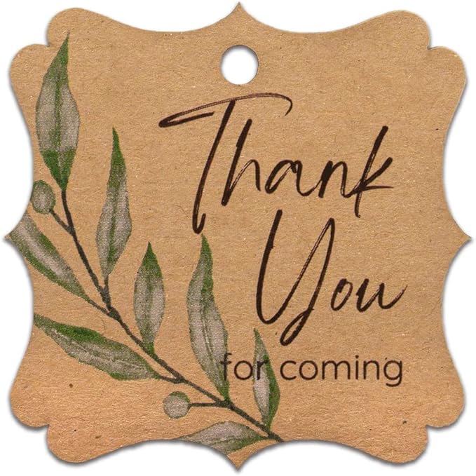 Summer-Ray 50pcs Thank You Tags Wedding Birthday Bridal Shower Favors Gift Tags with Olive Leaves (Kraft Brown Thank You for Coming)