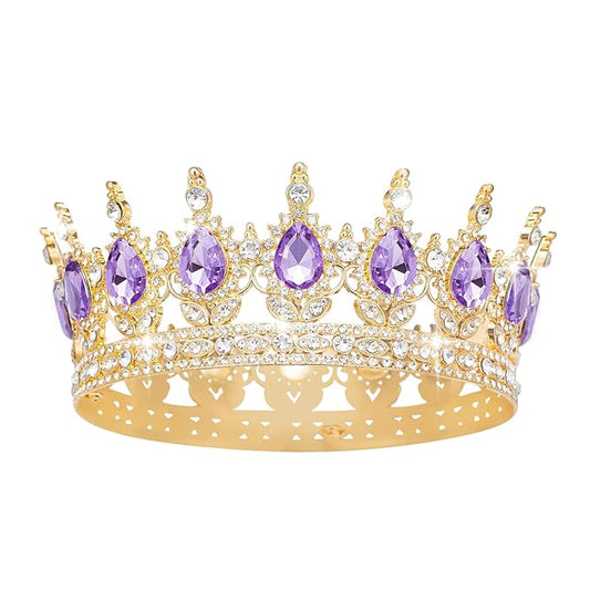 Queen Crown Rhinestone Wedding Crowns and Tiaras for Women Costume Party Hair Accessories Princess Birthday Crown Crystal Bridal Crown (Gold & Purple Crown)
