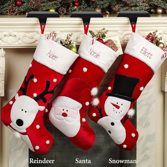 MGahyi Christmas Stocking Holders - Mantel Stocking Hangers Hanging Hooks for Fireplace Stand, Weighted Hangers for Xmas Holiday Decoration (Black, 4)