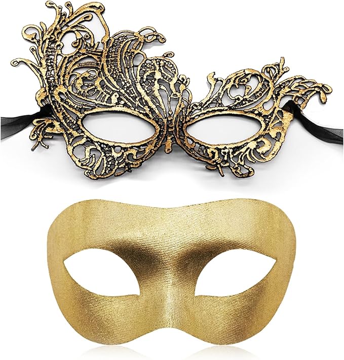 Couple Masquerade Mask for Women Men Shiny Venetian Mask Halloween Mask for Party Prom Ball Costume Lace Masks