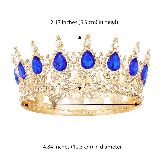 Blue Crown for Women Crystal Tiara and Queen Crown for Girl Wedding Headband for Bride Hair Accessories for Costume Birthday Party Cake Decoration Prom