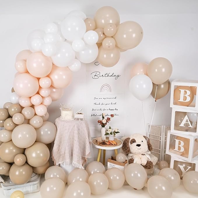 Neutral Balloons Arch Kit, Cream Peach Boho Balloons Garland with Double Stuffed Sand White Balloon and Light Pink Balloon for Baby Shower Birthday Wedding Bridal Shower Party Decorations
