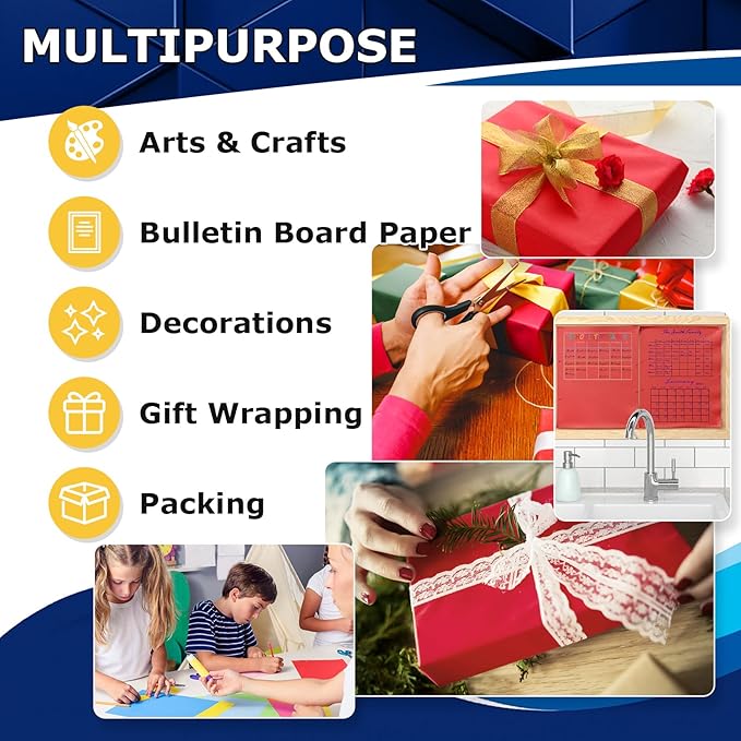 Vanhench 17.8"x1500" (125') Red Wrapping Paper, Wrapping Kraft Paper for Christmas/Mothers Day/Floral Bouquet/Gifts Wrapping/Poster/Bulletin Board/Construction